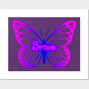 Pink neon Brave Butterfly Posters and Art